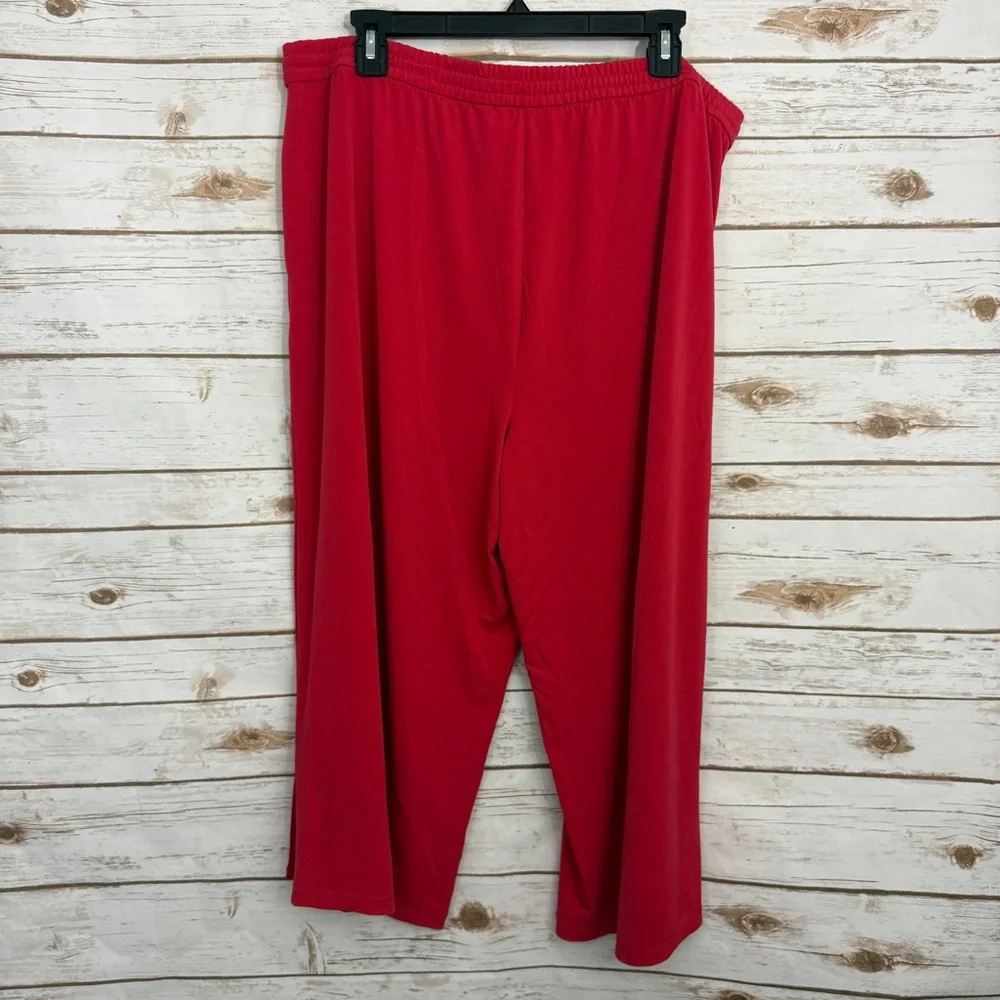 Susan Graver Weekend Red Pull On Drawstring Wide Leg Pants - Picture 2 of 8